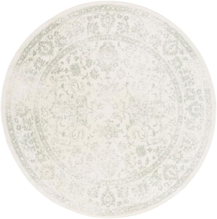 SAFAVIEH Adirondack Collection Area Rug - 3' Round, Ivory & Sage, Distressed Vintage Floral Design, Non-Shedding & Easy to Clean, Ideal for Living Room, Bedroom, Dining Space (ADR109V)