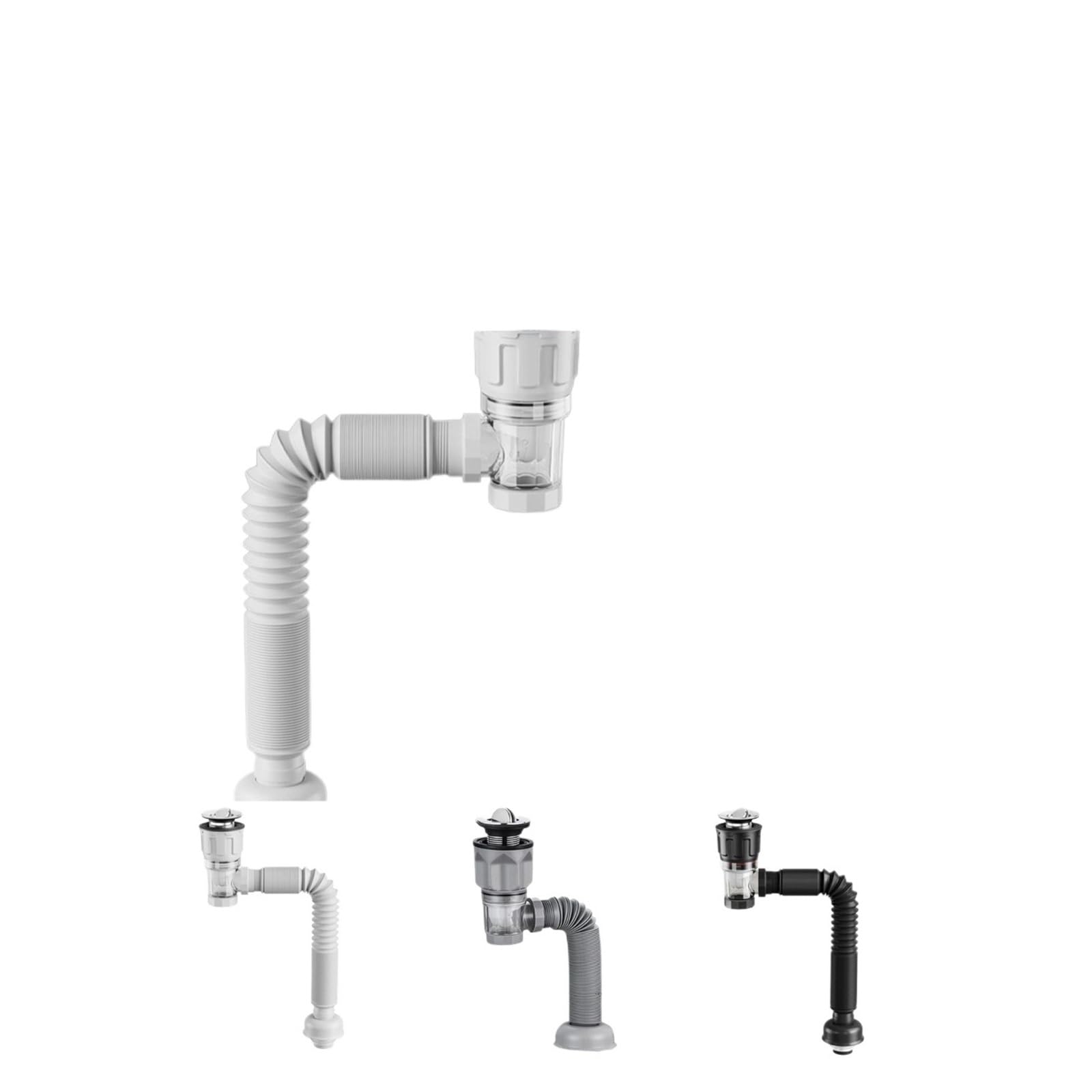 Tubo de drenaje antiolor y antiatascos flexible para lavabo de baño y cocina blanca