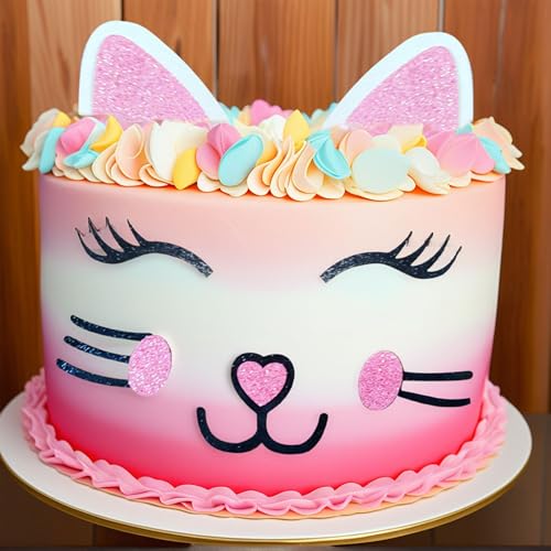 topor pastel gato orejas pestañas decoración juego temática gatuna cumpleaños lindo miau fiesta