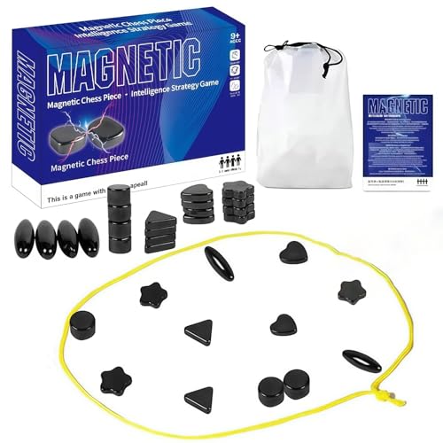 Ajedrez Magnético Portátil para Viajes y Camping con Piedras Magnéticas - Incluye Juego de Rompecabezas de Formas Geométricas Juego de Mesa Educativo de Estrategia y Damas para Niños de 9 a 14 Años - imagen 3