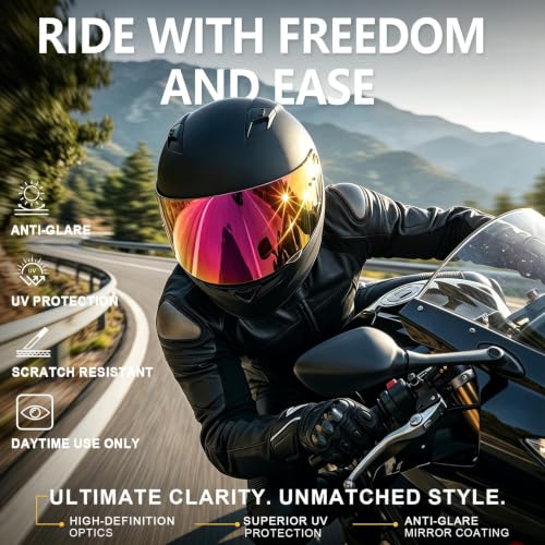 Image of PSLER Shatterproof Helmet Visor for Bell Qualifier & Qualifier DLX,Rose Red | Impact-Resistant ,UV400 Protection, Motorcycle Tinted Face Shield Replacement for Bell Qualifier /Star /Vortex /RS-1 /Revolver