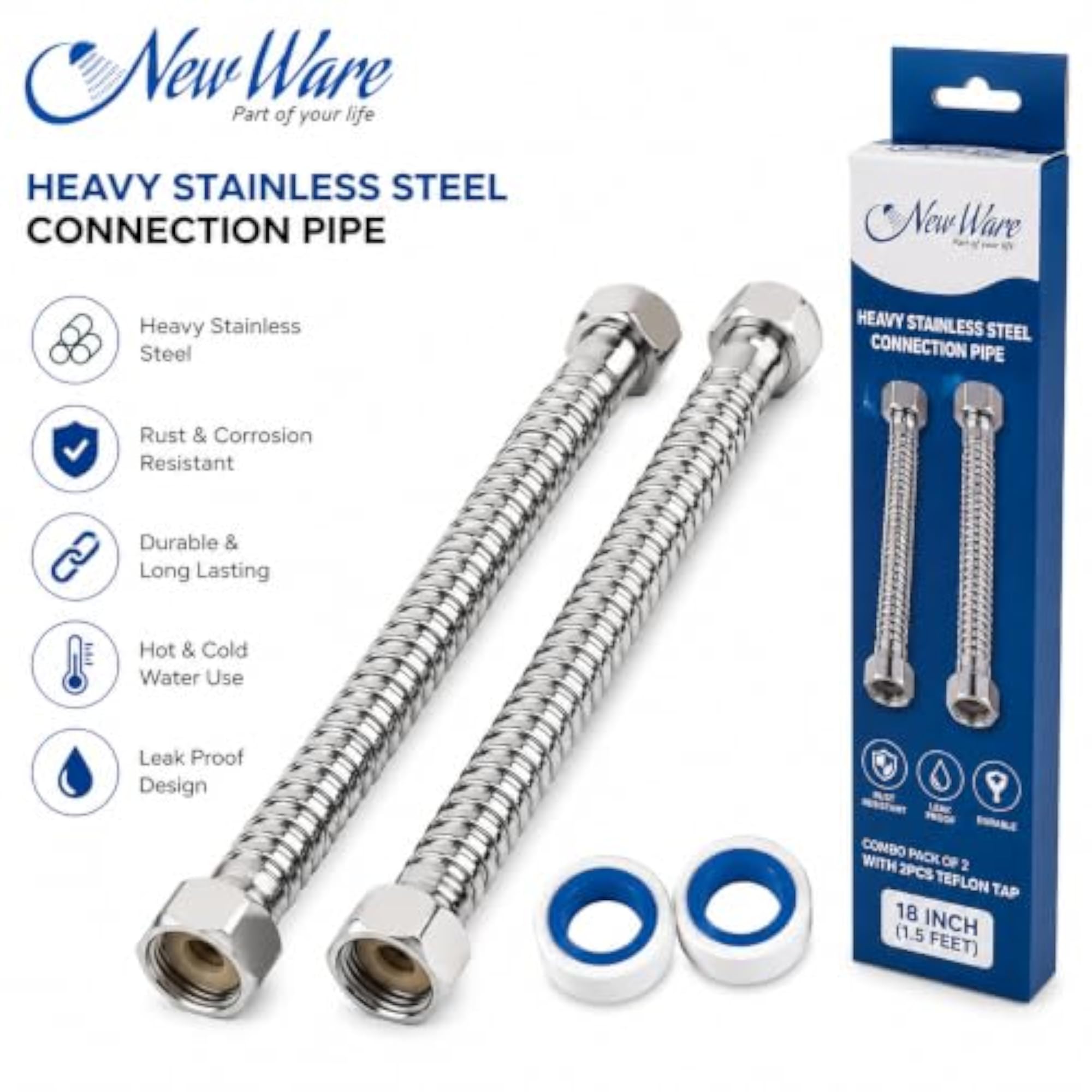Heavy Stainless Steel Connection Pipe for Geyser and Sinks