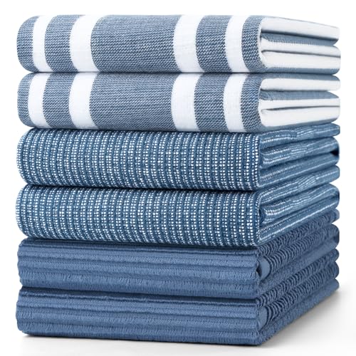 Image of Homaxy Premium Kitchen Towels(18 inchx 28 inch, 6 Pack), Large Cotton 380 GSM Kitchen Hand Towels, Soft and Absorbent Terry Dish Towels, Multipurpose Tea Towel Set with Hanging Loop, Navy Blue