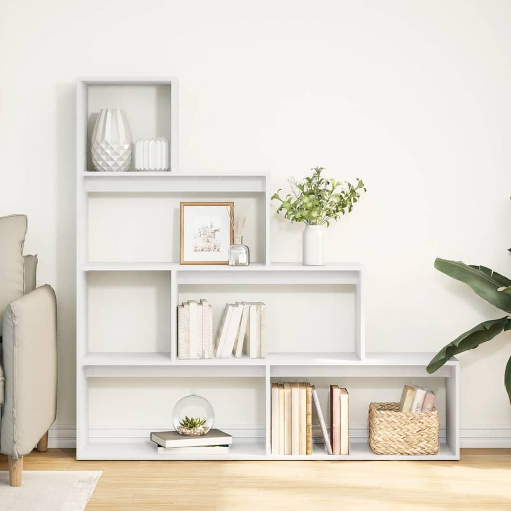 Libreria a 4 ripiani, divisorio, bianco, 143,5 x 29 x 143,5 cm, in legno con molto spazio per libri e decorazioni, utilizzabile come divisorio, facile da pulire