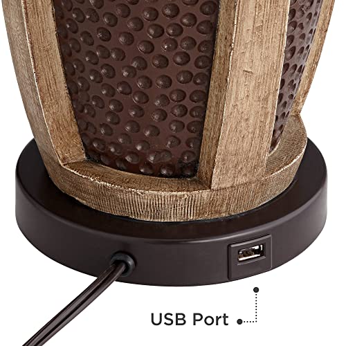 John Timberland Parker Rustic Farmhouse Table Lamps 28.5" Tall Set Of 2 With Usb Port Hammered Oil Rubbed Bronze Wood Accents Oatmeal Tapered Drum Shade For Living Room Bedroom Bedside #TOP4