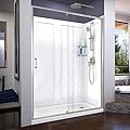 DreamLine Flex 32 in. D x 60 in. W x 76 3/4 in. H Semi-Frameless Shower Door in Brushed Nickel with Right Drain Base and Backwalls, DL-6228R-04
