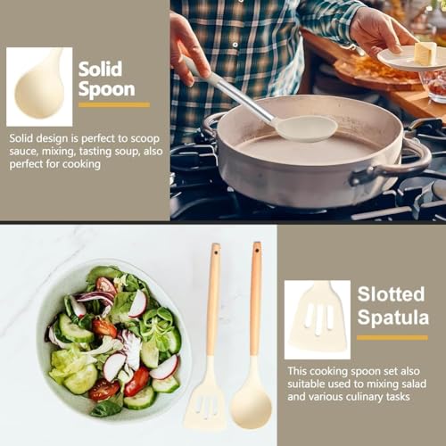 Image of Silicone Spatula Set of 3 - Wooden Handle Kitchen Tools (Red, White,Black,Blue, Green) - Heat Resistant, Non-Stick, Cooking & Mixing Spatulas for Non-Stick Pans (White)