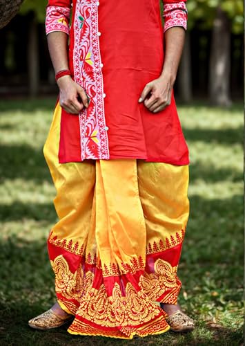 Image of Men's Ready to Wear Pant System Printed MAYUR PUCHHA Dhoti for Marriage, Pooja, Festival etc.(GC010)