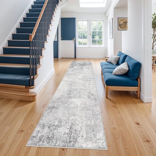 RUUGME Washable 3x14 Hallway Runner Rug - Runner Rugs Modern Stain Resistant Indoor Mat Rug Runner for Laundry, Bedroom Non Slip Rubber Backing Thin Hallway Runner Rug Low Pile Carpet 3x14 Grey