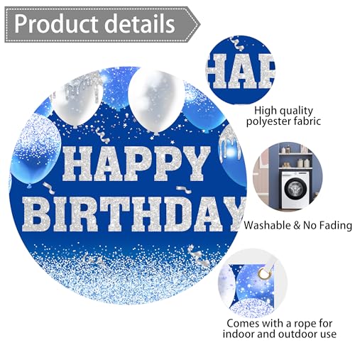 Image of Happy Birthday Decorations Backdrop 8 x 6 ftBlueHappy Birthday Banner Large Birthday Party Background for Men Women Kids Photo Shoot Supplies (Blue, 8 * 6 ft)