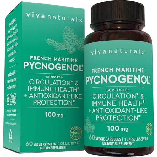 Viva Naturals Pycnogenol - 100mg French Maritime Pine Bark Extract Supports Circulation Antioxidant-Like Activity Joints & Immune Health and Function 60 Veggie Capsules