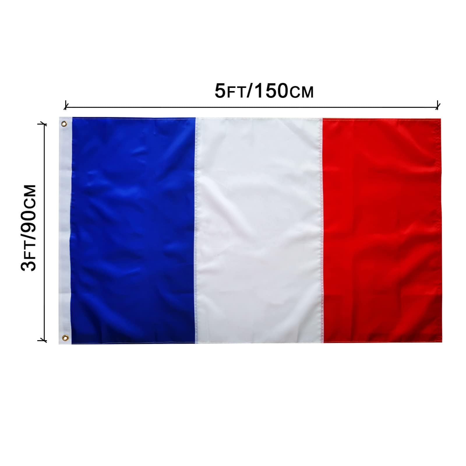 1000 Stück französische Flaggen, 90 x 150 cm – Frankreich-Flaggen mit Ösen und aufgenähten Streifen, Premium-Qualität und lichtbeständig, geeignet für Sportveranstaltungen und Demonstrationen.