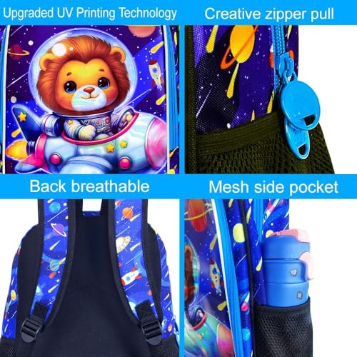 Image of UFNDC 3PCS Boys Lion Bookbag, Kids Space Backpack with Lunch Box, Water Resistant Rocket School Bag for Elementary Preschool Toddler