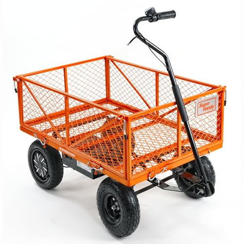 SuperHandy Electric-Assist Garden Cart - 5.7 Cubic Ft Utility Wagon, 440lbs Load, All-Terrain 10in Wheels, Anti-Rust Steel Frame, Convertible Flatbed Design