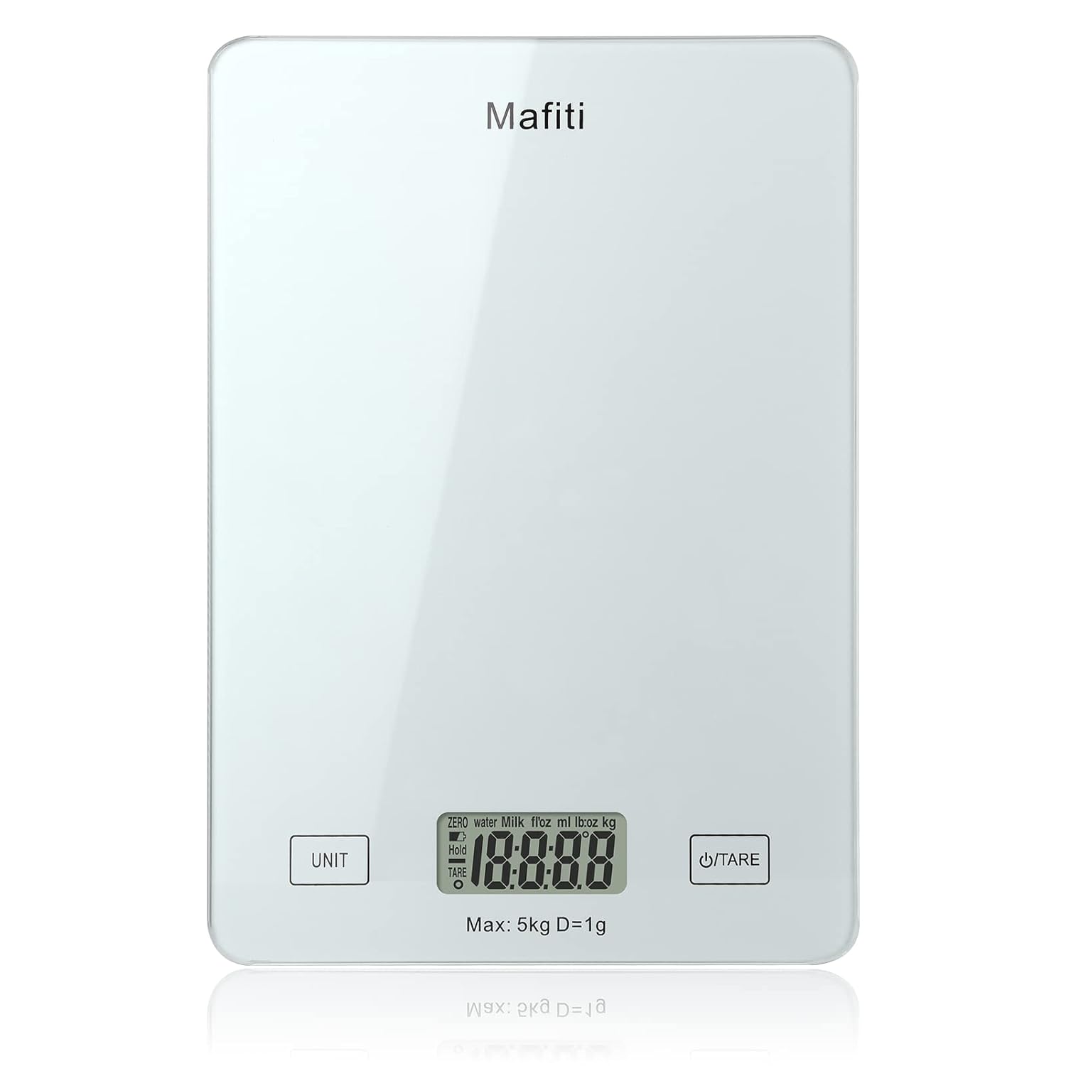 Kitchen Scale, Mafiti Digital Kitchen Scales 11lb/5kgX1g, Multifunction Measures in Kg, g, lb and OZ Digital Kitchen Weight for Food, Cooking and Baking，LCD Display（Silver）