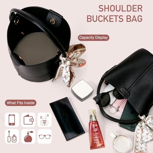 Bucket Bags for Women, Vegan Leather SMALL Crossbody Bags, Trendy Top-handle purses with 2 Removable Shoulder Straps4