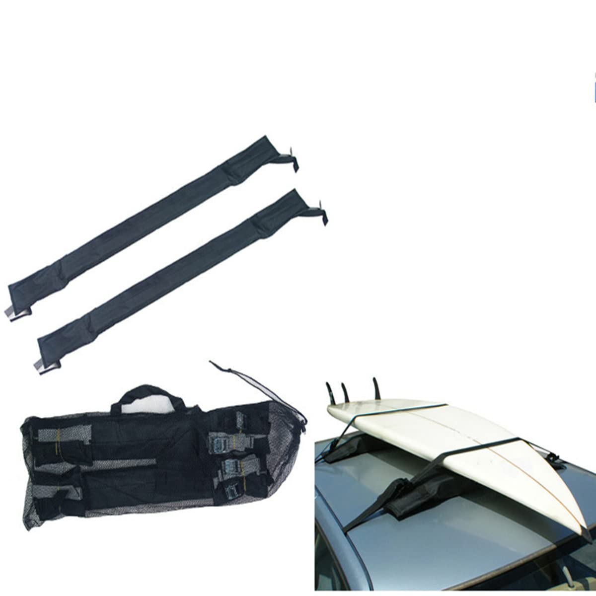 Surfboard Soft Roof Racks with Corrosion Resistant Buckles, Universal Fit for Cars, Trucks and SUVs - Carries Long Boards, Short Boards, and Soft Tops