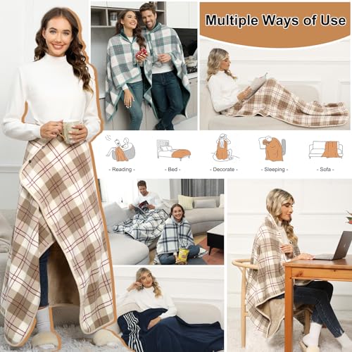 Vijamiy Poncho Damen Winter Wärme, Fleece Poncho Thermo-Strickjacke Cape,Mit Metallschließe Flanell Rollstuhldecke Warmhalten Decke Damen im Winter(Khaki,M)