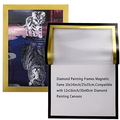 Diamond Art Picture Frames 12x16inch Self-Adhesive Magnetic Diamond Painting Frame,Display Size 10x14inch, Photo Frame for Wall Door Windows,2 Pack, Gold