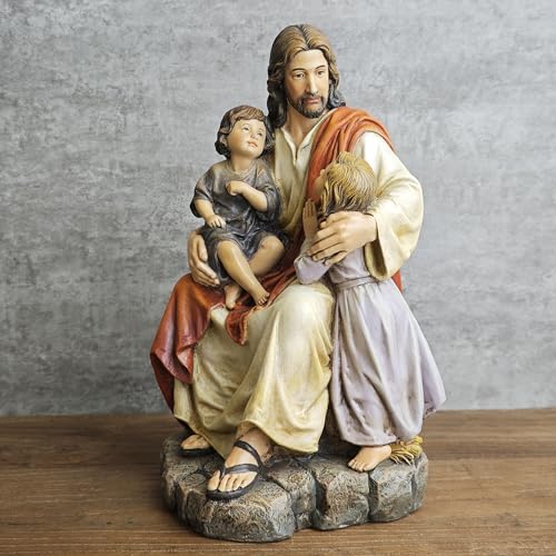 Estatua religiosa de Jesús con niños 8.8 pulg miniatura 3