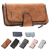 ZhengYue Damen Vintage Geldbörse große Kapazität Vegan Leder Clutch Wallet, Lange Portemonnaie mit Große Kapazität, Elegante und Süße Damen Geldbeutel Braun