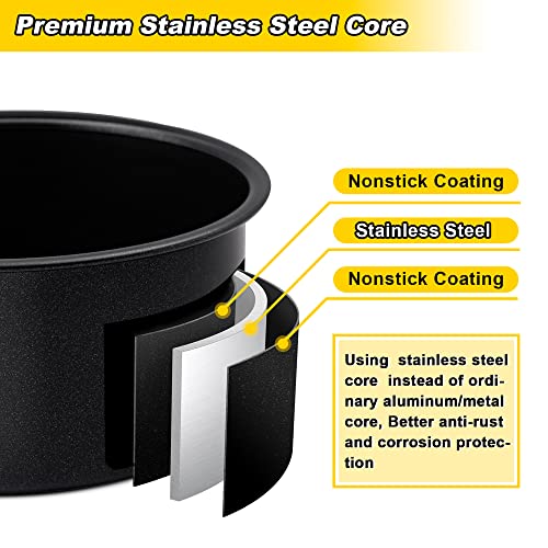 E-Far 8 Inch Cake Pans Set Of 2, Nonstick Stainless Steel Small Round Baking Pans With Parchment Paper & Side Liner Roll, Stainless Steel Core & Non-Toxic Coating, Straight Side & 2 Inch Deep #TOP2