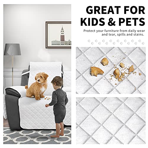 Image of Easy-Going Loveseat Recliner Cover with Console, Reversible Couch Cover for Living Room, Split Sofa Cover for Each Seat with Elastic Straps for Kids, Dogs, Pets(2 Seater, White /White)
