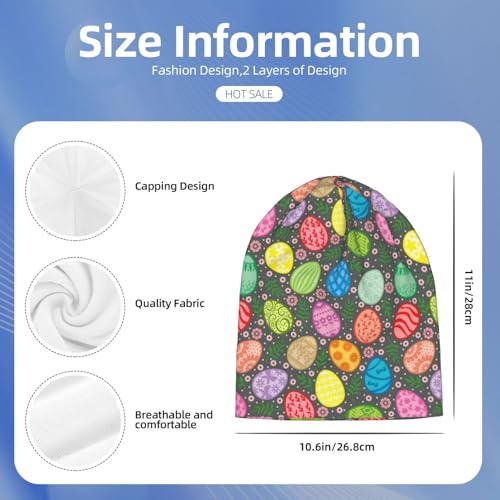 Easter Beanie Chemo Hats for Women Men Easter Egg Slouchy Cancer Headwear Stretchy Skull Cap Soft Knitted Hat Nightcap Chemo Gifts — view 2