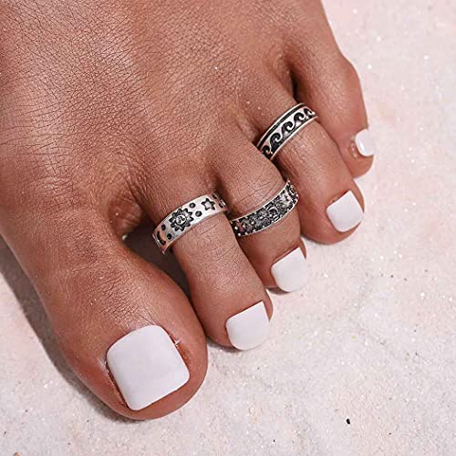 Mosako Vintage Star Toe Ring Set Silver Moon Toe Band Ring Retro Beach Open Toe Rings Carved Hawaiian Summer Minimalist Stylish Hawaiian Summer Midi Foot Jewelry For Women And Girls 7Pcs #TOP2