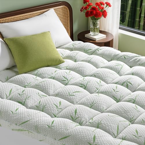 Jov5tic 3 Inch Mattress Topper Queen Size - 1500GSM Down Alternative Fill,Viscose Made from Bambu,Cooling Extra Firm Pillow Top Mattress Pad Cover for Back Pain with 6