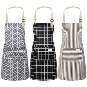 ViEinkaufen 3 Pack Women Apron with Pockets, Chef Apron, Cotton Linen Chef Aprons Adjustable Neck Bib for Baking Cleaning Gardening Tailoring