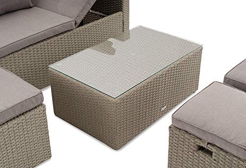 di volio Polyrattan Sitzgruppe Bologna - Lounge Gartenmöbel-Set für Garten und Terrasse mit Ecksofa, Tisch & 2 Hockern - Lounge-Set in Rattan-Optik inkl. eine Fleecedecke – Bild 7