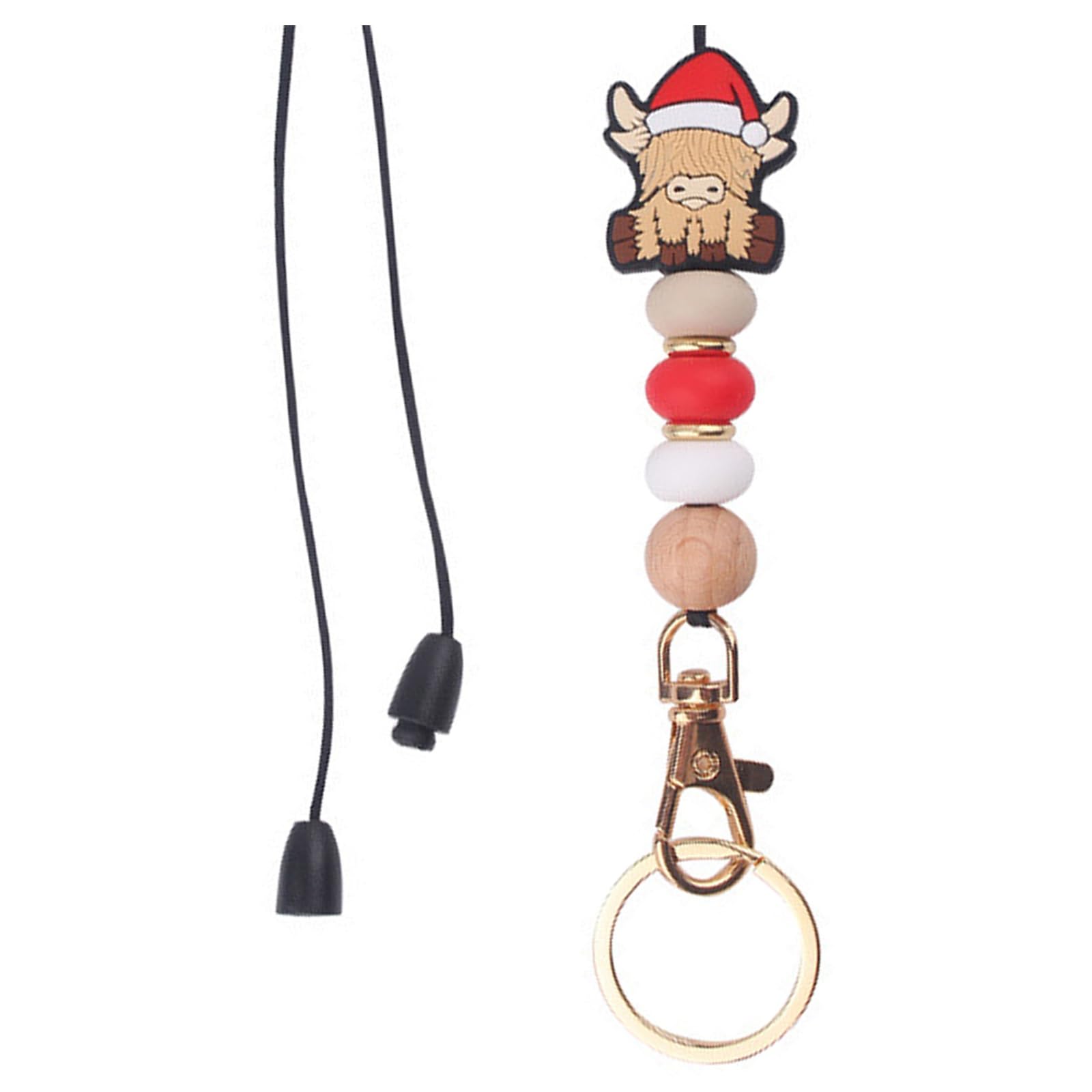 Phamines Badge Lanyards for Women, Christmas Themed Silicone Beaded Keychain Badge Lanyards for Nurse Employee Teacher