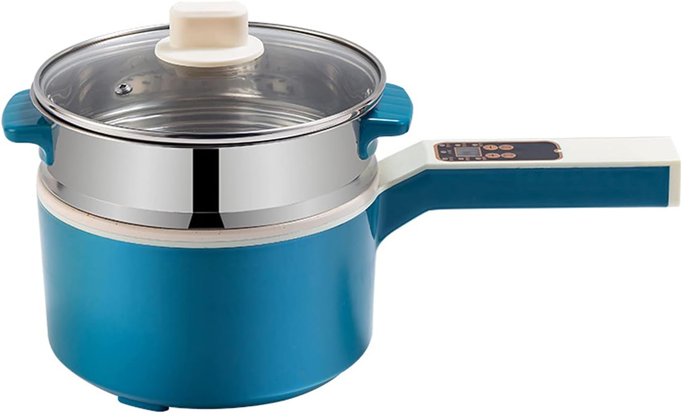 Electric Hot Pot, 2L Portable Nonstick Frying Pan, Multi-Function Computer Board Electric Hot Pot, Electric Saucepan (Blue With steamer)
