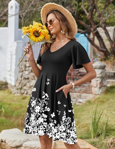 Image of Zeagoo Womens Summer Dress Casual Swing Sundresses Floral Ruffle Short Sleeve Wedding Guest Dress Beach Mini Dress 2026
