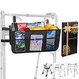 TONINT Basket For Walker Rollator Rolling Folding Walker Accessories,Folding Walker Tray,Rollator Baskets,Walker Basket Attachment With Cup Holder,Walker Bags For Rolling Walker (Black-Upgrade)