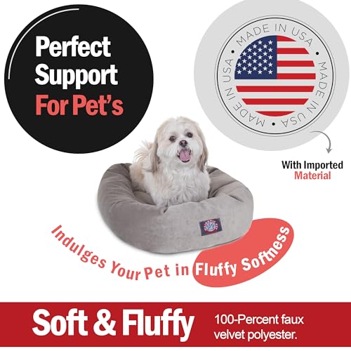 Image of Majestic Pet 24 Inch Micro Velvet Calming Dog Bed Washable - Cozy Soft Round Dog Bed with Spine for Head Support - Fluffy Donut Puppy Mat 24x19x7 (inch) Small - Vintage (2025)