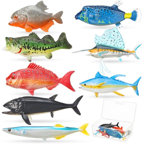 Gemscream 8 Pcs Fake Fish Artificial Toy Set, Plastic Angler A Style