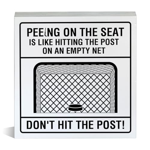 Funny Bathroom Sign Hockey Bathroom Wood Block Sign Decorative Desk