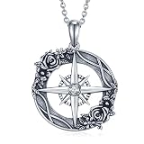 CVRAVO Compass Necklace 925 Sterling Silver Rose Compass Pendant Necklace Graduation Friendship Tali