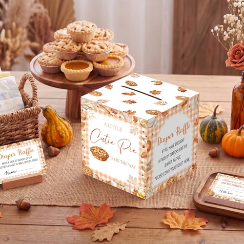 Image of Teling 51 Pieces Diaper Raffle Tickets with Card Box,Little Cutie Pie