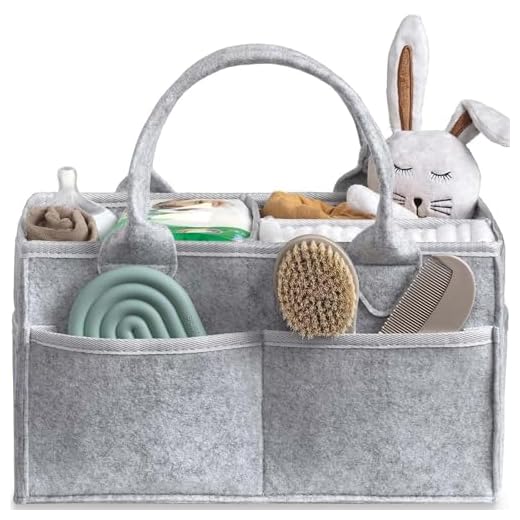 Ferizzia Organizador de Pañales, Cesta para Accesorios de Bebé, Canasta Almacenamiento Portátil de Pañales, Almacenamiento grande, Cestas Bebe con Bompartimentos y Asas para Productos
