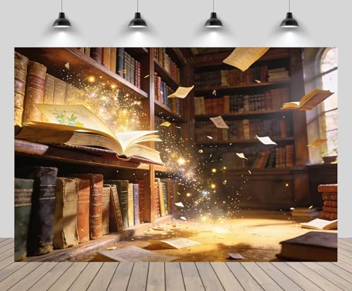 CPLFOTF 17x10ft Magic Library Photography Backdrop Old Bookshelf with Glowing