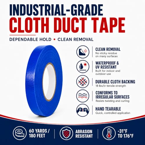 Image of GGR Supplies CDT-36 Dark Blue Cloth Duct Tape, 3 Inch x 60 Yards | Industrial Grade; Waterproof and UV Resistant; Clean Removal With No Sticky Residue; Repairs, Packaging, Bundling and Sealing