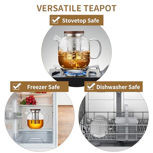 Glass Teapot with Infuser and Lid - 40oz Borosilicate Glass Teapot with Heat-Resistant Handle, Stainless Steel Mesh Infuser for Loose Leaf & Blooming Tea, Stovetop & Microwave Safe - Image 3