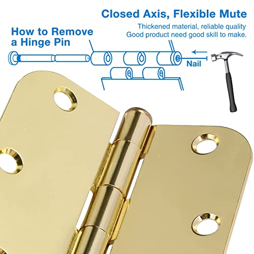 Image of 12 Pack Interior Door Hinges 3.5 inch X 3-1 /2 inch 5 /8 Radius, Polished Brass 3 inch Gold Round Standard Hinge for Bedroom Doors DIY Assembly Bi-fold Table Hardware Home Accessories House Eseentials