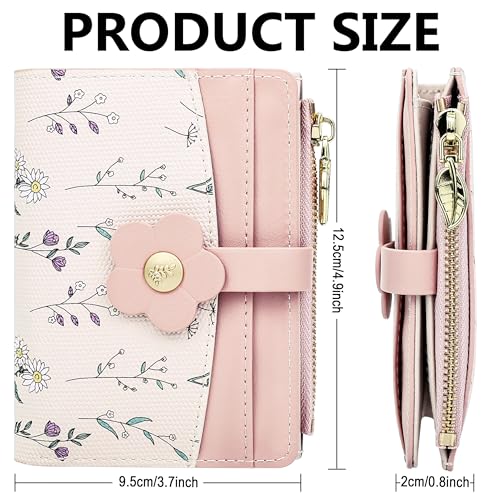 Image of Farcauo Small Floral Womens Wallet Cute Wallets for Women Thin Pink Women's Wallet Kawaii Flower Card Wallets for Women Ladies