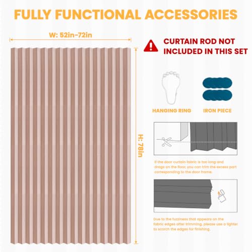 Image of AJAZZ Blackout Accordion Doors Interior Accordion Doors for Closet Magnetic Door Curtain for Bedroom Room Living Room Doorway（Pink 72 inch W x 78 inch L 1 Panel