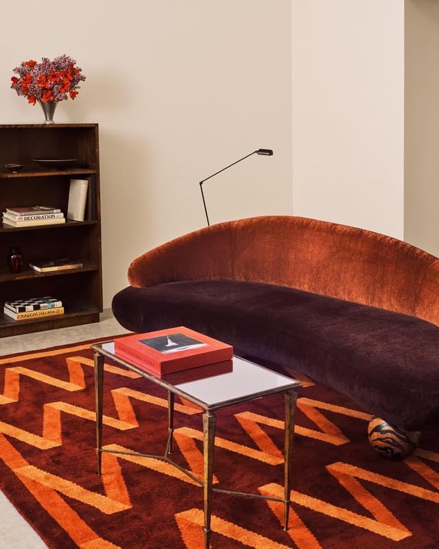 Red Geometric Zigzag Area Rug 10x14 ft (120x168 inches), Handmade Tufted Wool Carpet, Soft Plush Modern Contemporary Living Room Bedroom Floor Rug