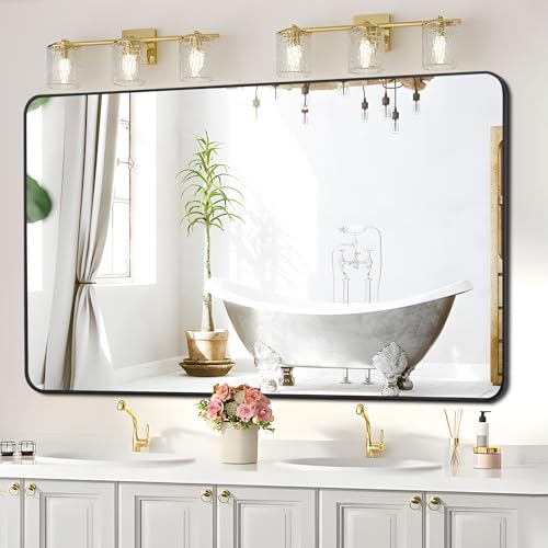 FORBATH Bathroom Mirror 30" X 60"，Black Metal Framed Large Wall Mirror